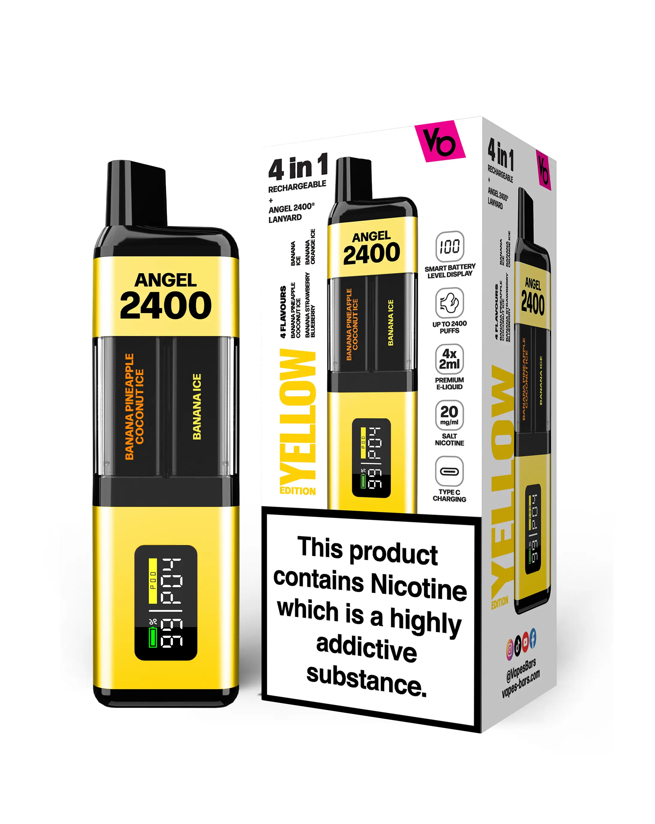 Yellow Edition Angel 2400 Rechargeable Disposable Vape by Vapes Bars 20mg